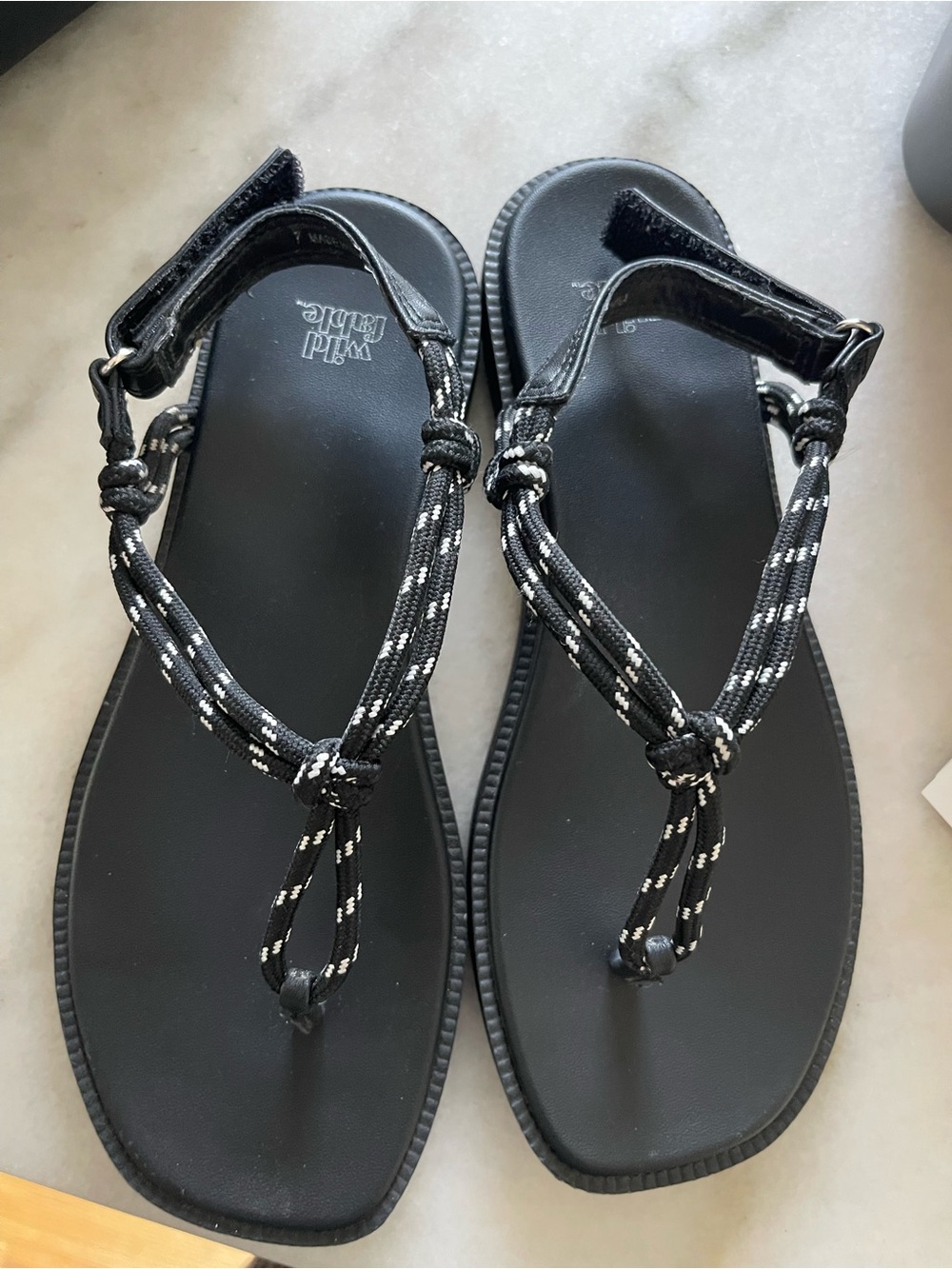 wild fable Black Rope Knot T-Strap Sandals